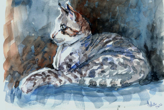 Cat on a chair watercolors on paper