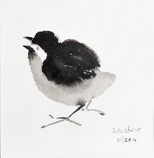 Baby Bird, Black & white art print on canvas, ready to hang