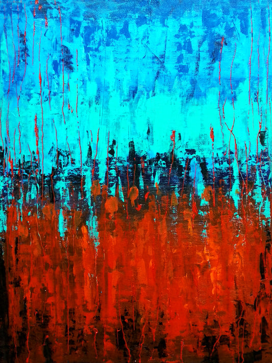 Abstract Painting Red &Turquoise 
