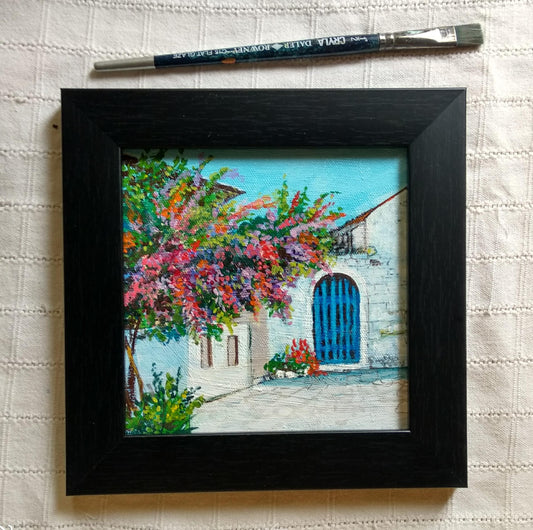 Santorini Summer House with bougainvillea comes in this frame