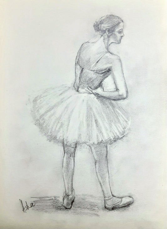 Ballerina backstage, pencil drawing