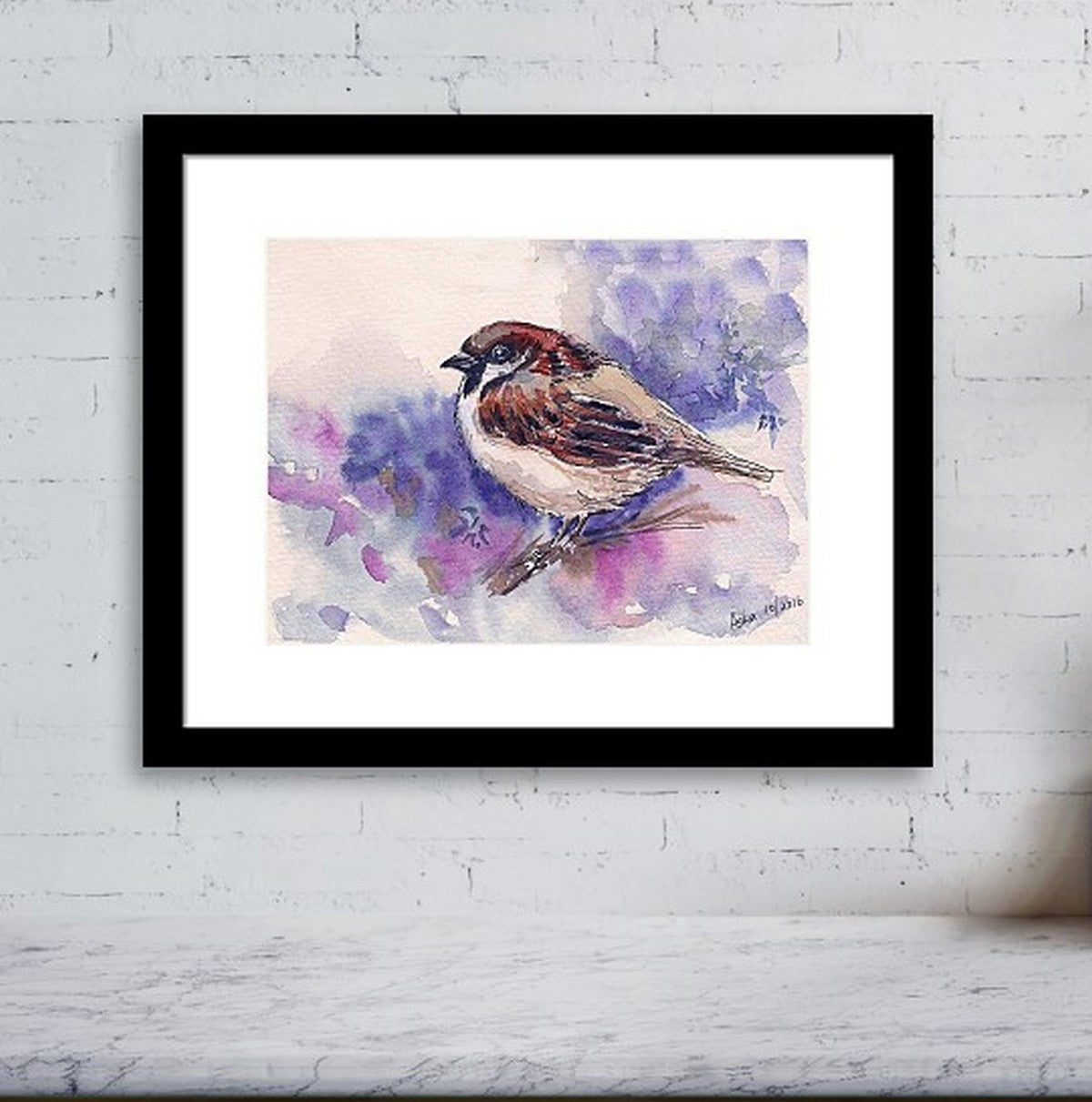 Chickadee, Watercolor painting, print on canvas.