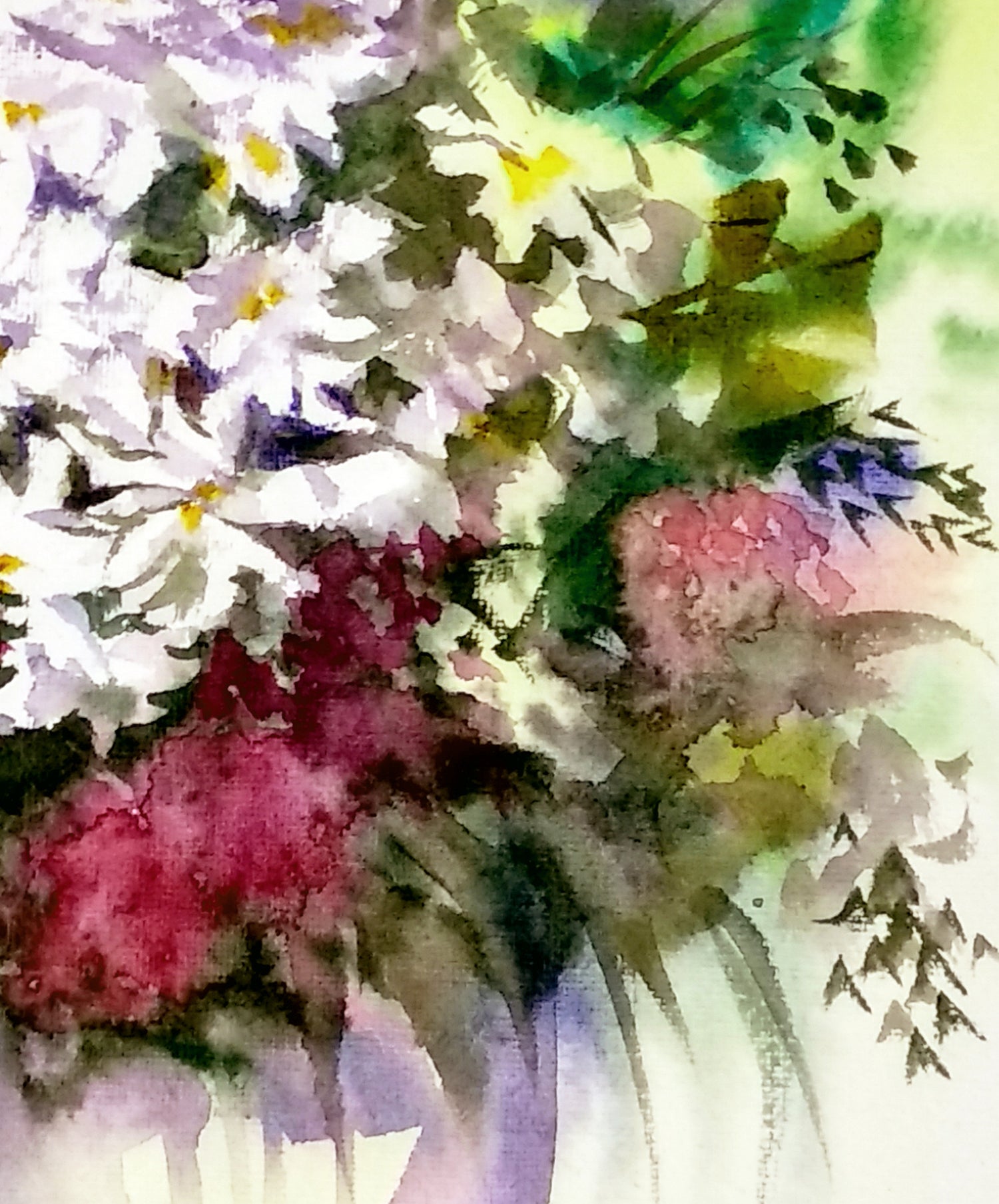closeup , Vase of Summer Wild flowers, Bright painterly wall décor