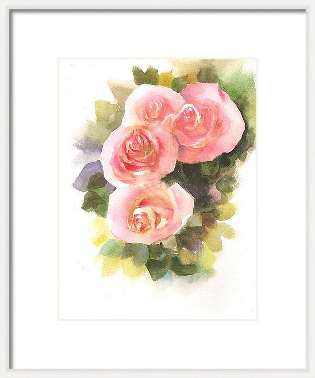 Virtual room view Cream and copper Summer roses, watercolors on paper