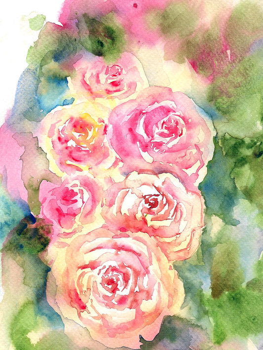 Pink English Roses, watercolor painting