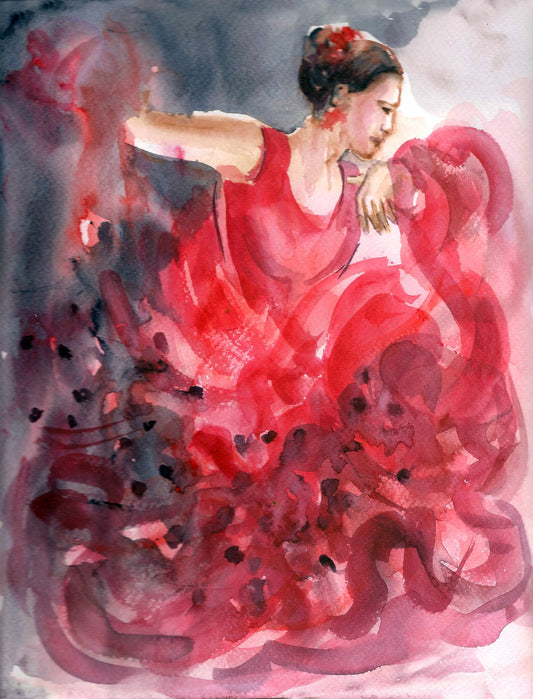 Flamenco frenzy, flamenco dancer, watercolor painting