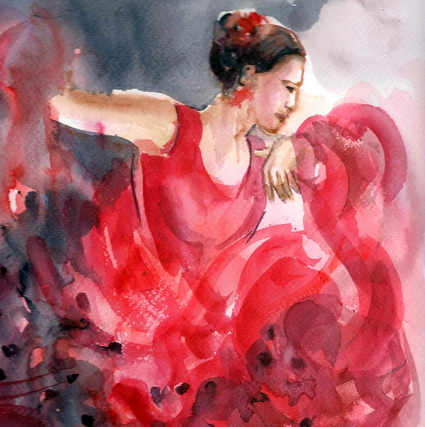 Frénésie flamenco, danseuse de flamenco, aquarelle