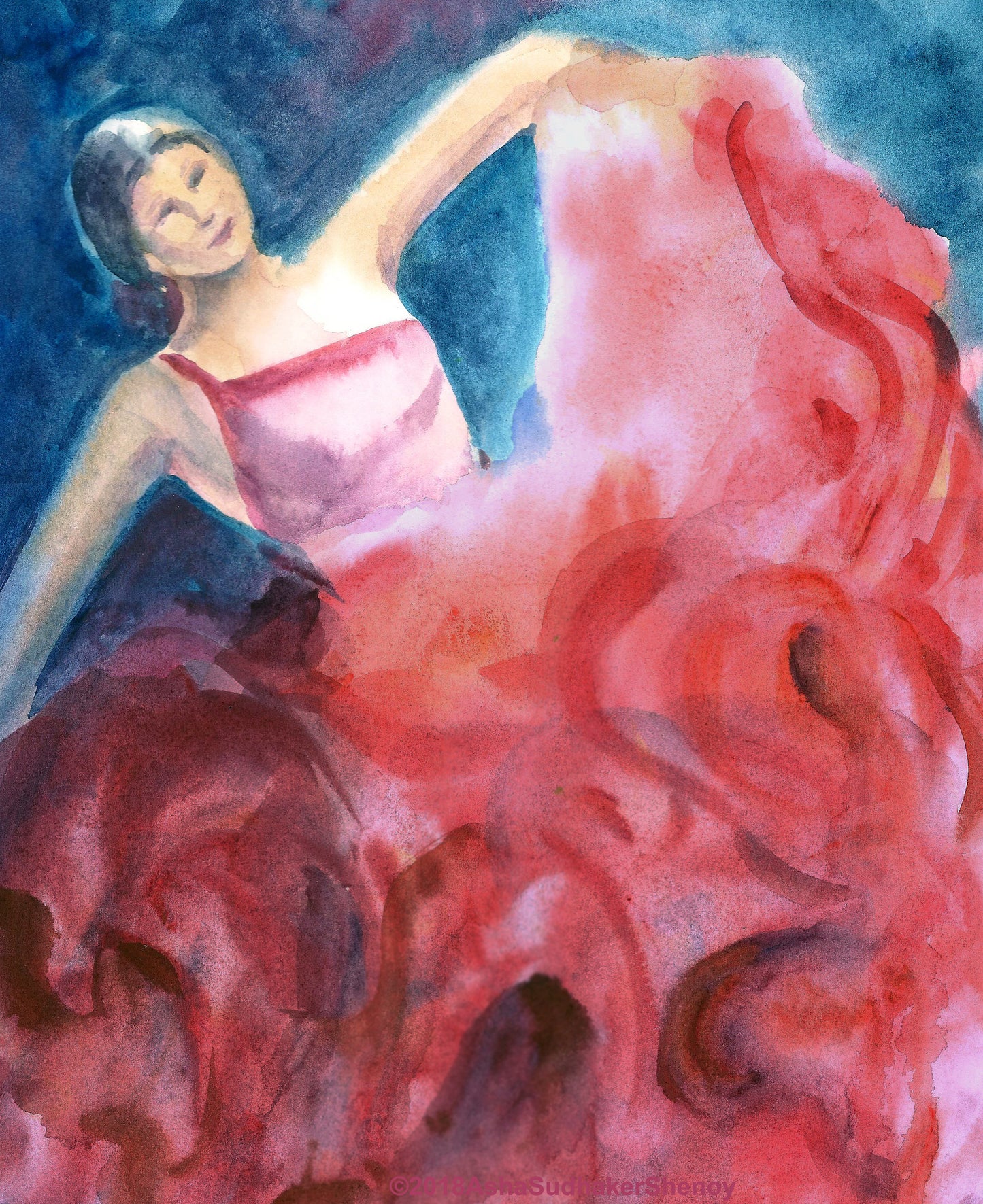 Flamenco dancer watercolor close-up