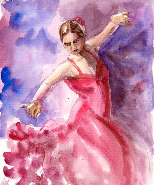 Flamenco Dancer Watercolor Print on canvas