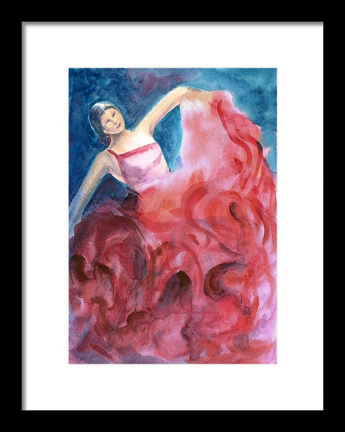 Flamenco dancer watercolor in virtual frame
