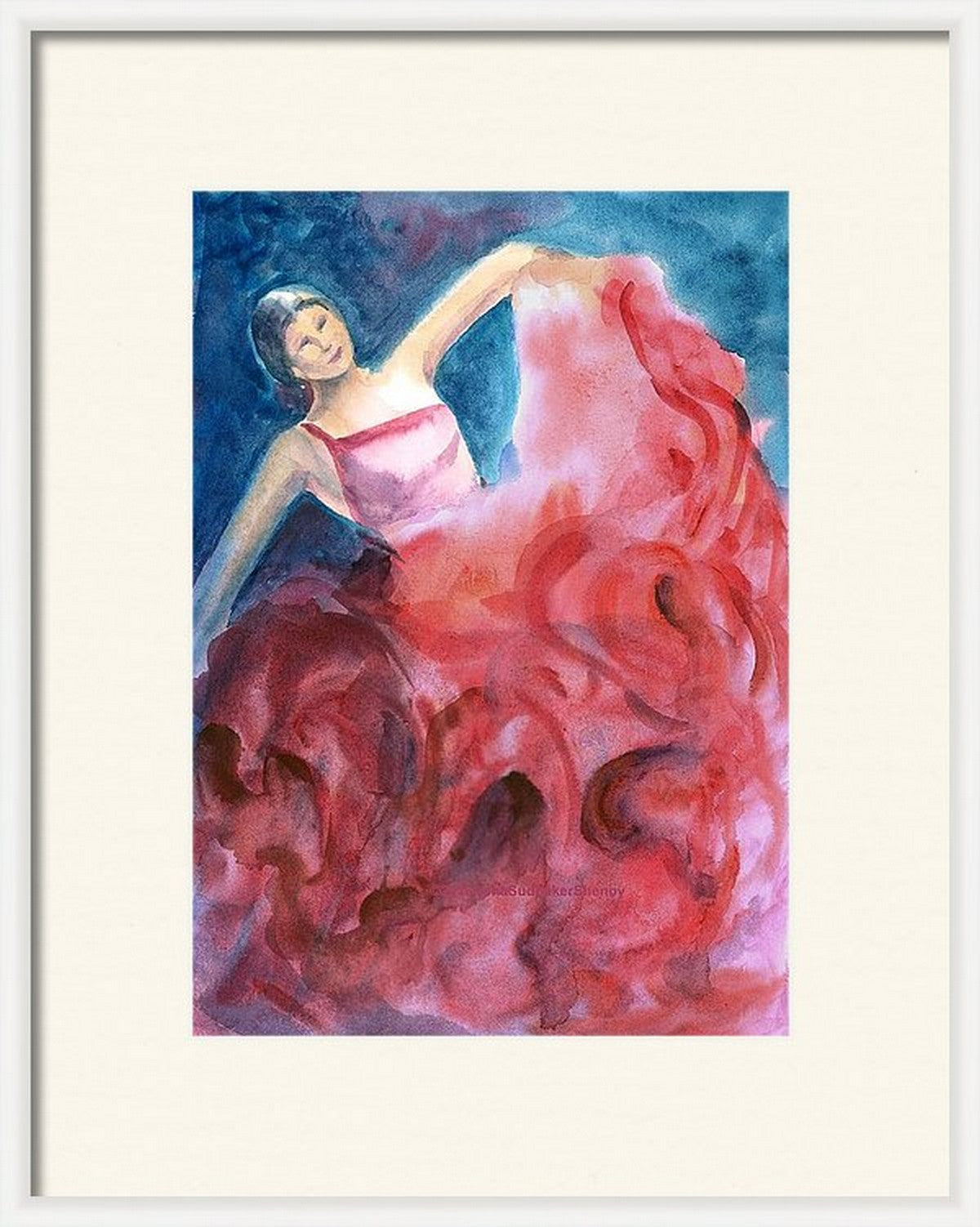 Flamenco dancer watercolor in a virtual frame