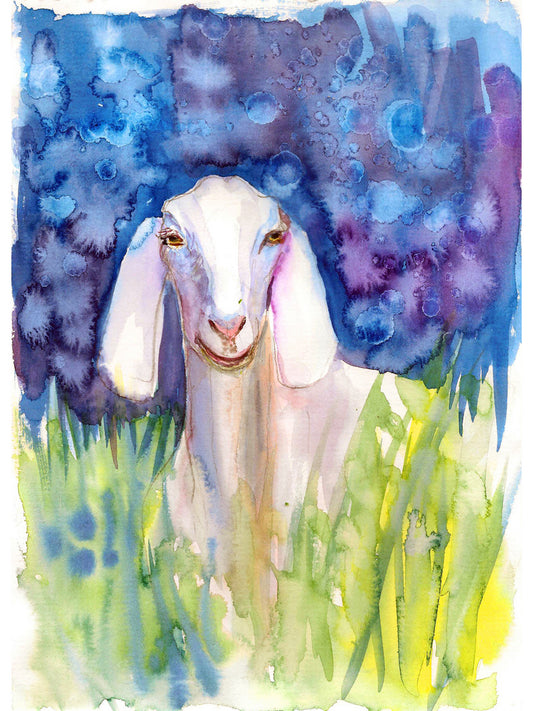 Happy goat wall art, a trendy watercolor animal wall art, archival print on paper, Mothers Day gift