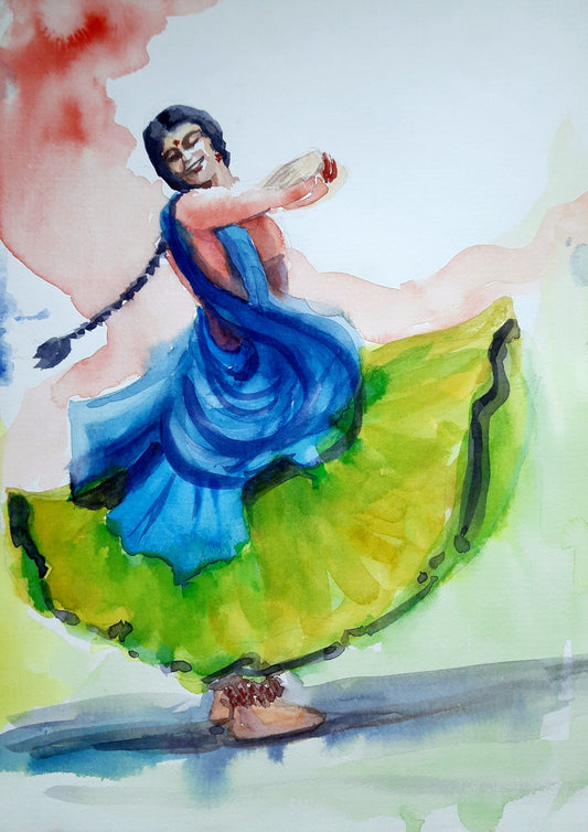 Una bailarina gitana india, acuarelas sobre papel.