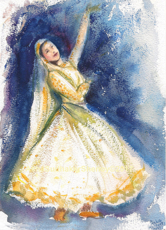 Indian Kathak Dancer 2, watercolor painting