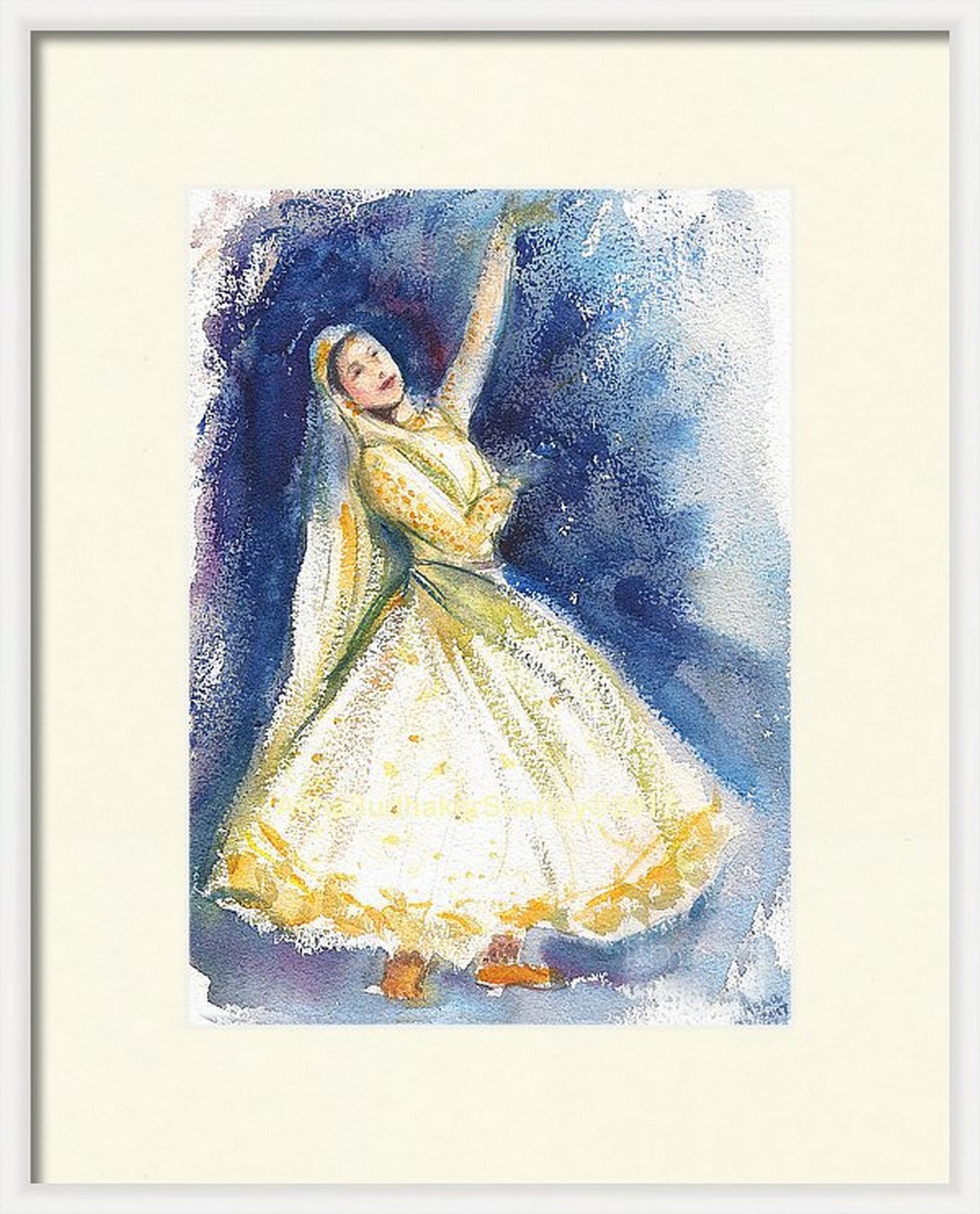In a virtual frame, Indian Kathak Dancer 2, watercolor painting