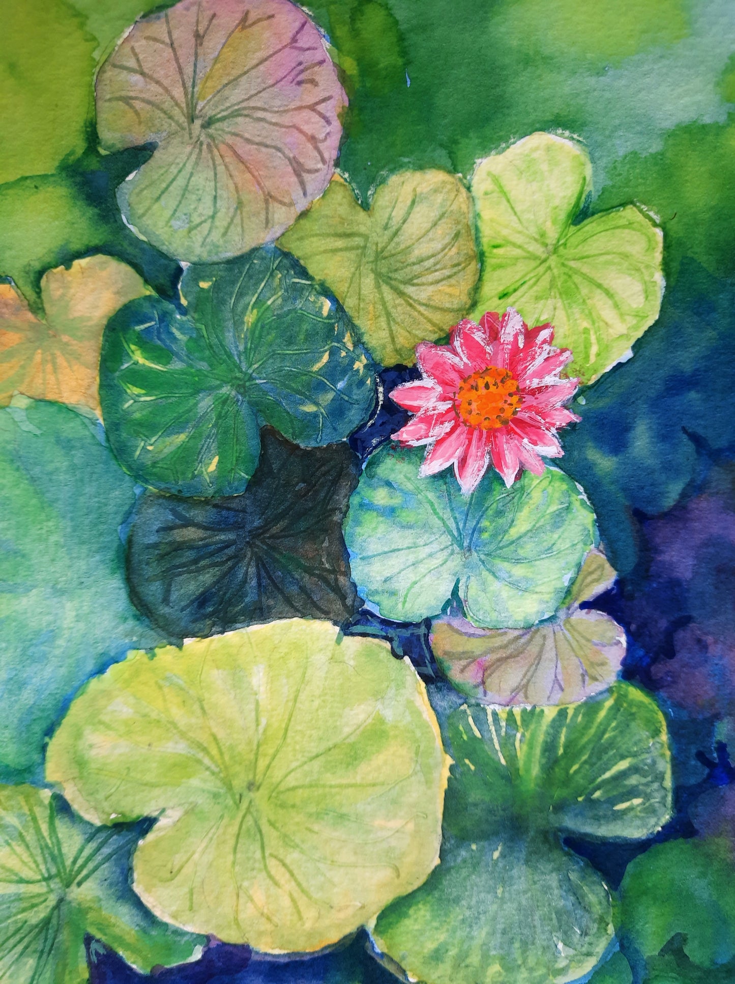 closeup Lotus Pond watercolor painting