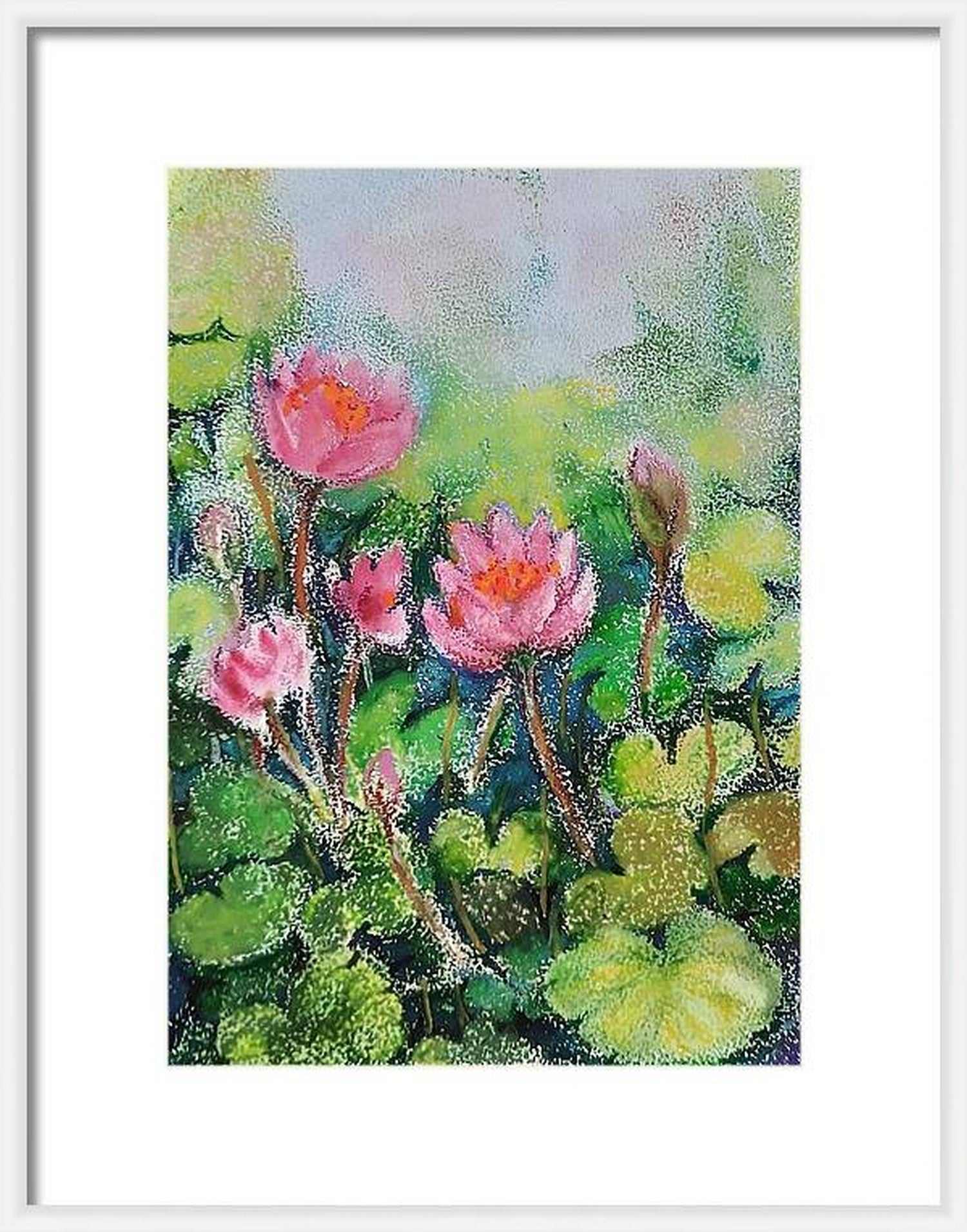 Virtual frame, Lotus flowers in a Pond, mixed media artwork