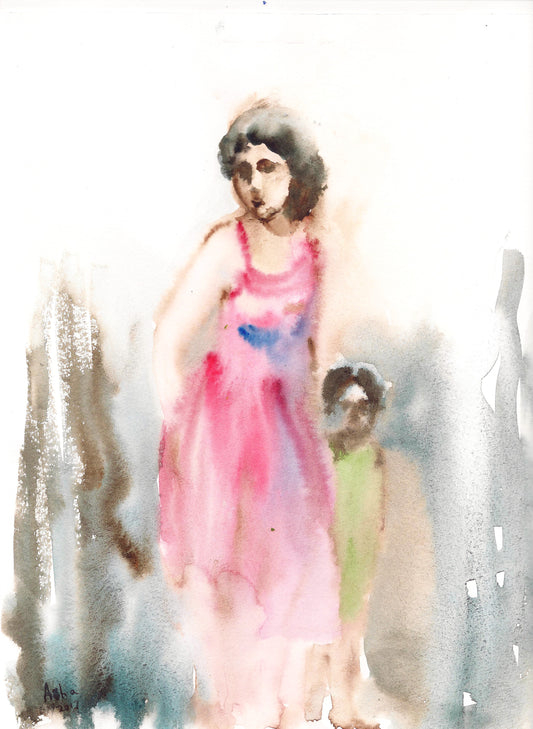 Mother & child, Watercolor painting