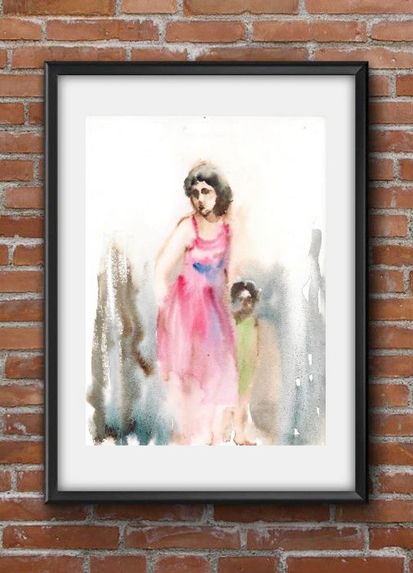 Virtual wall view, Mother & child, Watercolor painting