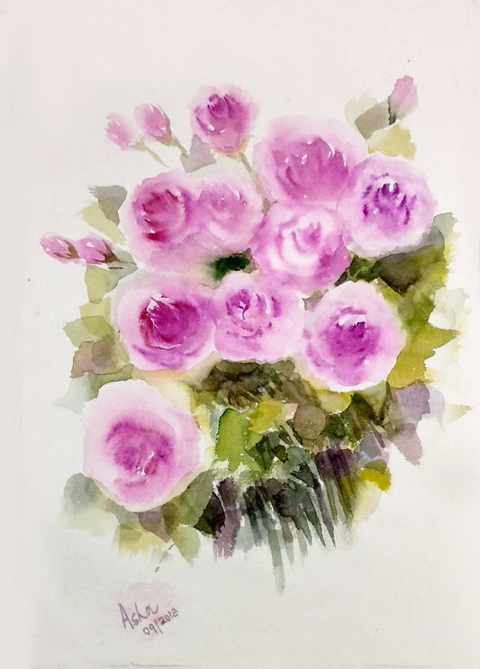 Pretty Pink Roses, Summer roses in watercolors