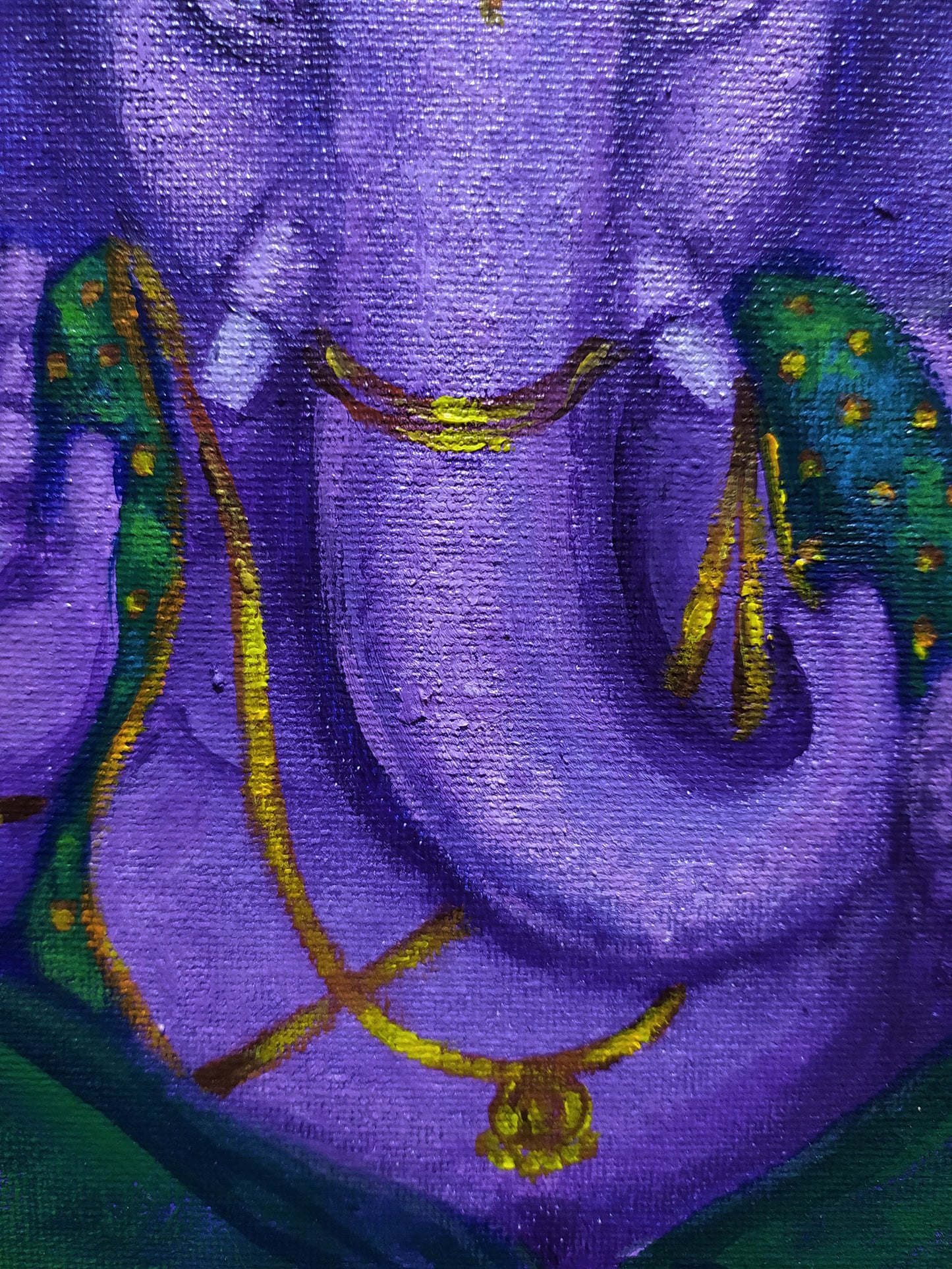 Closeup Cute Purple Ganesha, acrylic painting on canvas panel