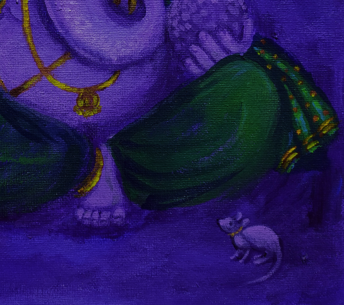 Closeup Cute Purple Ganesha, acrylic painting on canvas panel