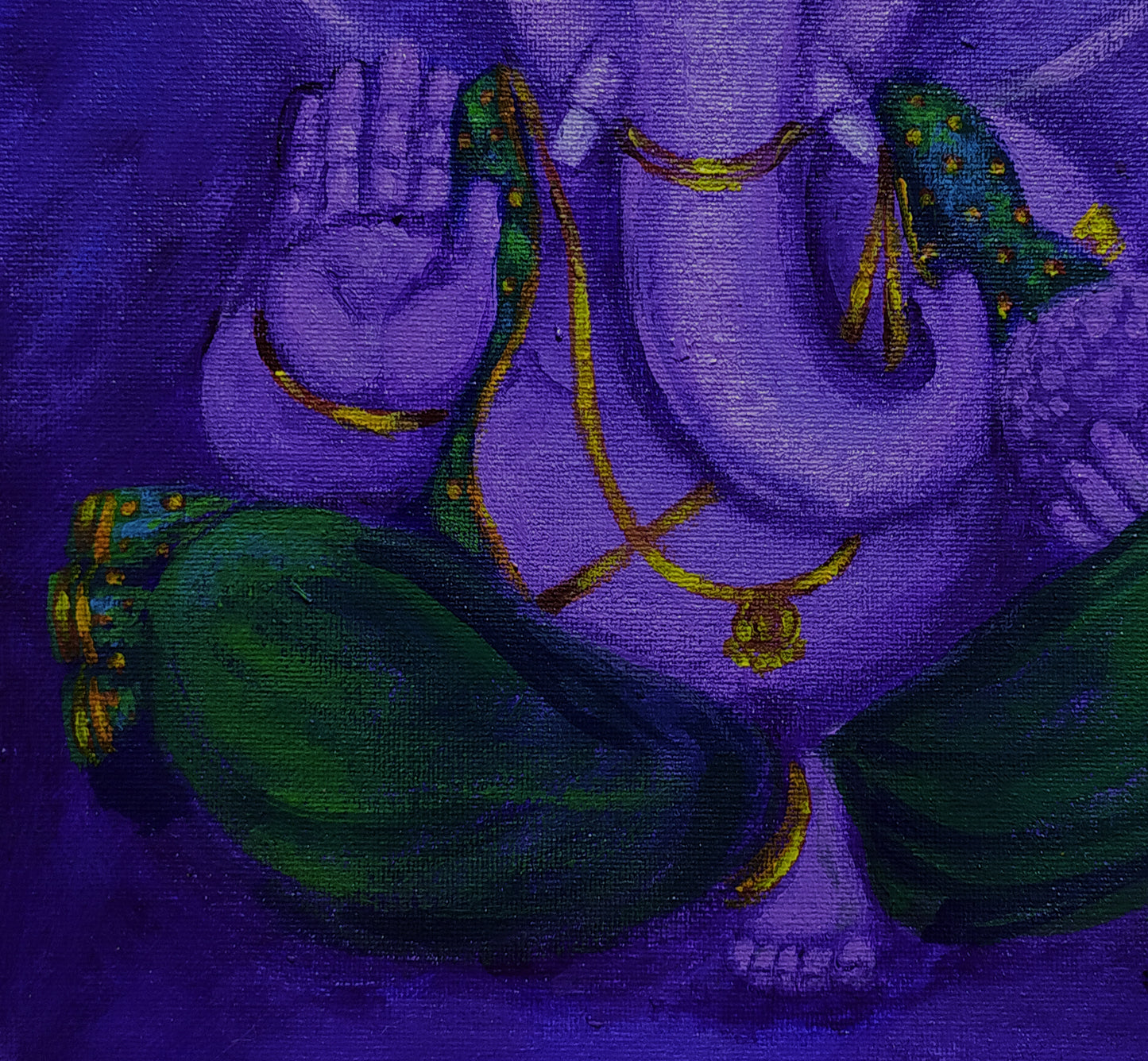 Close-up Cute Purple Ganesha, acrylic painting on canvas panel