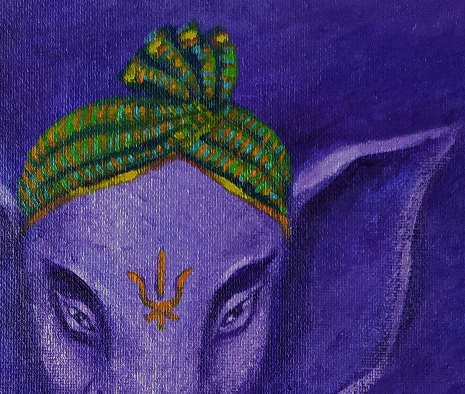 closeup Cute Purple Ganesha, acrylic painting on canvas panel