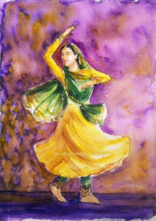 Indian kathak dancer watercolor painting
