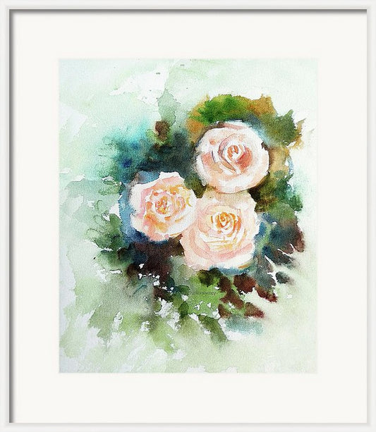 Virtual framed view Three Cream roses, Beautiful flower painting, Floral gift