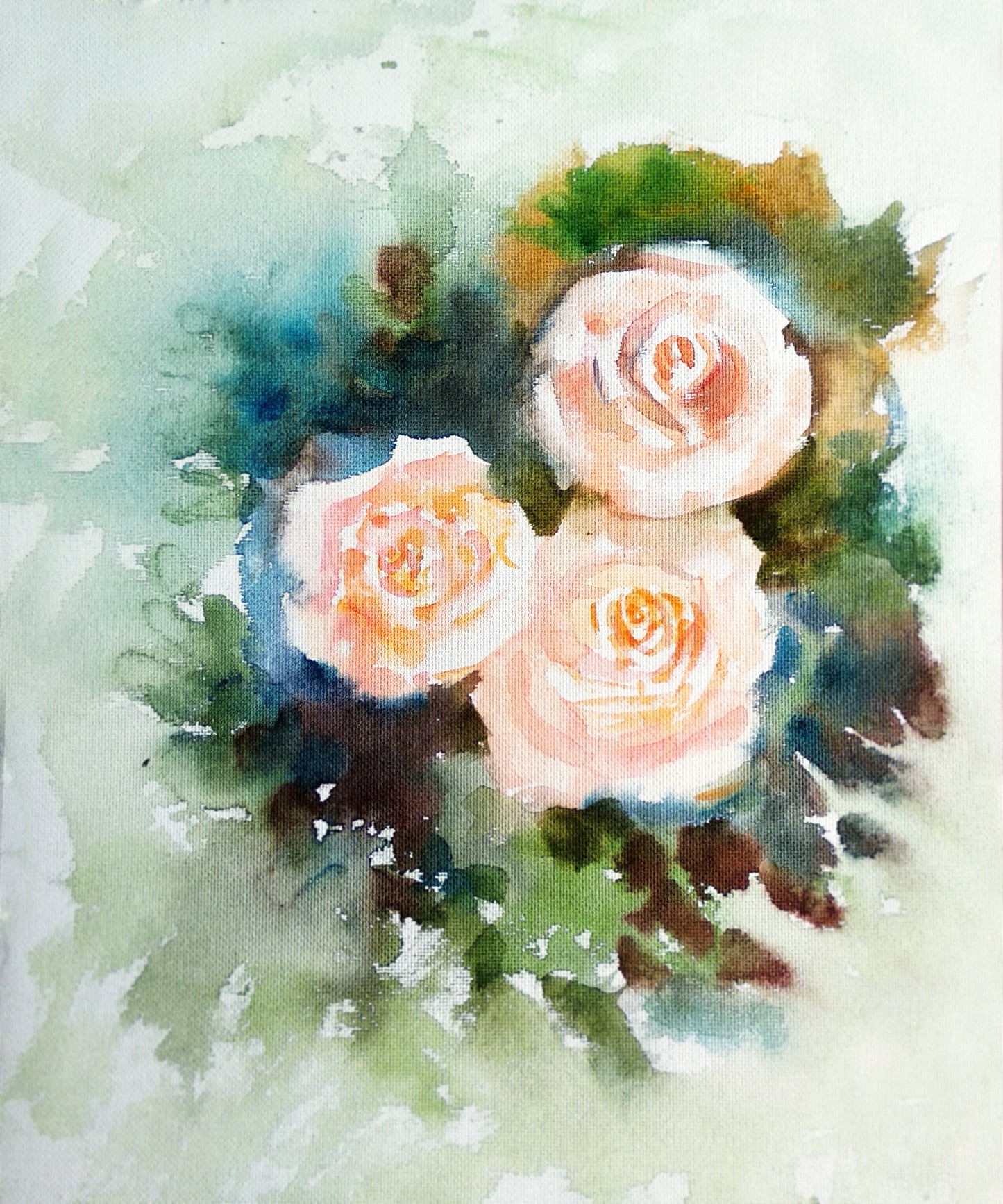 Three Cream roses, Beautiful flower painting, Floral gift