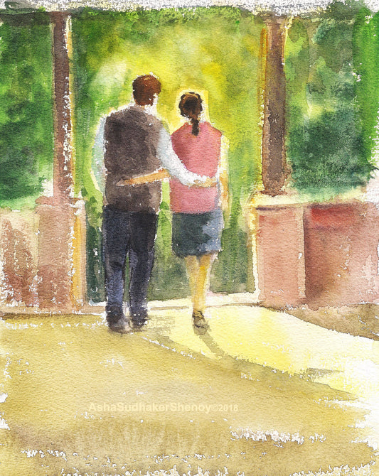 Romantic Couple watercolor painting, Valentine's Day gift for her