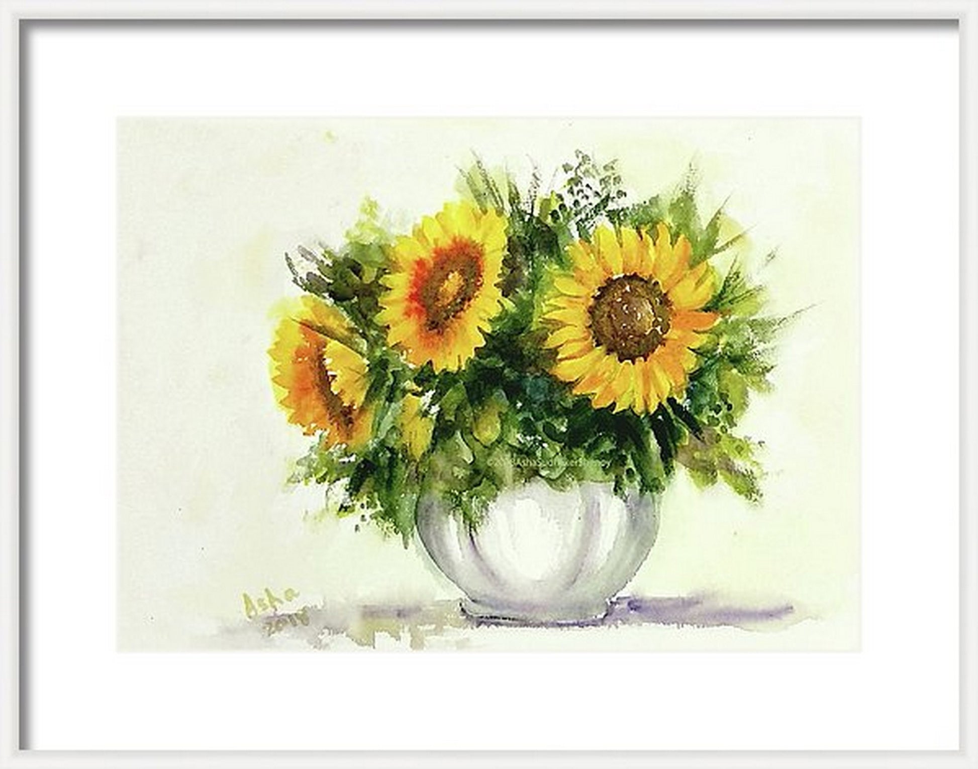 Virtual frame view Vase of Summer sunflowers, Living room floral decor