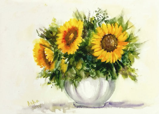 Vase of Summer sunflowers, Living room floral decor