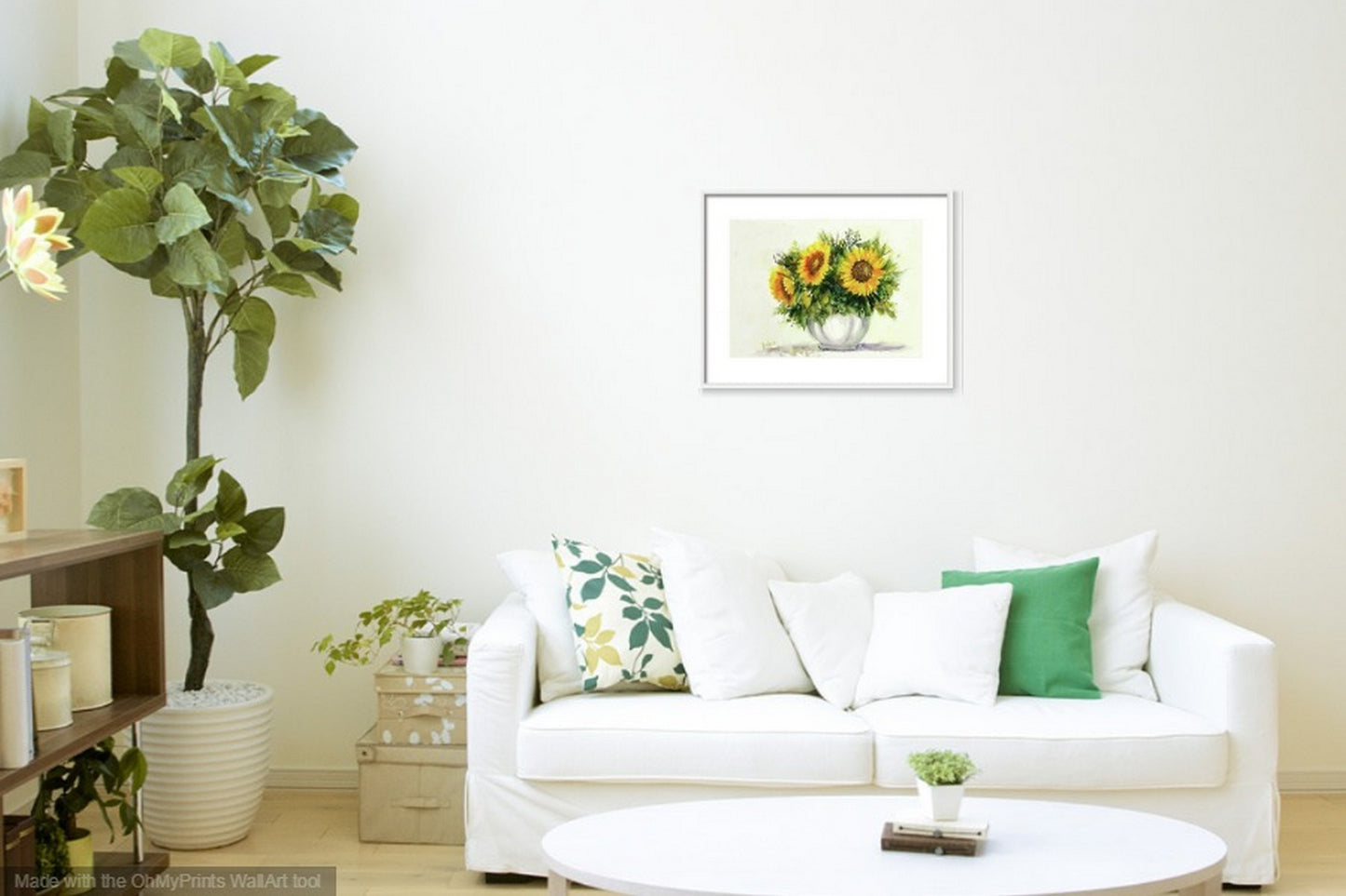 Virtual room view, Vase of Summer sunflowers, Living room floral decor