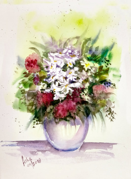 Vase of Summer Wild flowers, Bright painterly wall décor