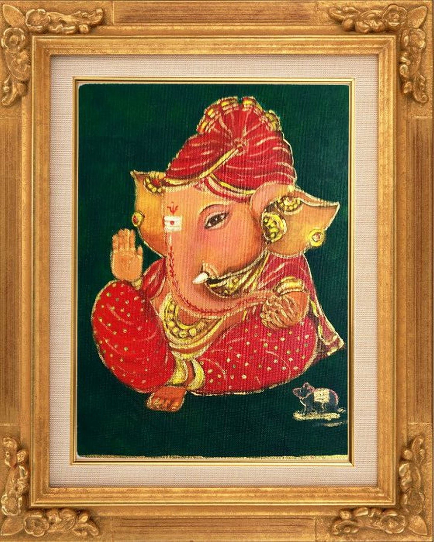 Baby Ganesha in red turban, small acrylic art on canvas