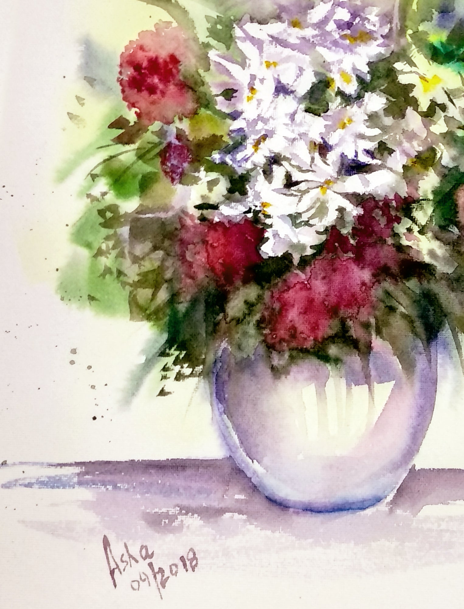 Closeup, Vase of Summer Wild flowers, Bright painterly wall décor