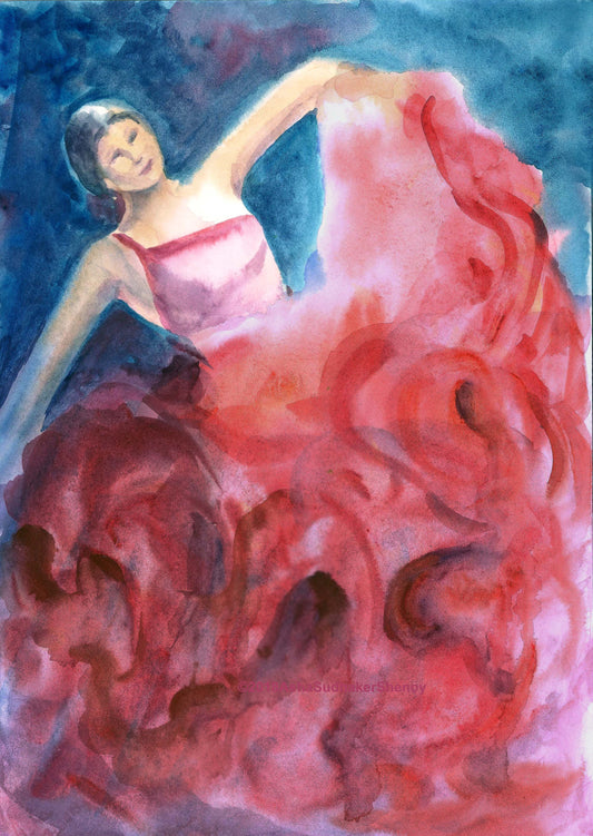 Flamenco dancer, watercolor painting on paper