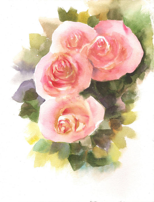Cream and copper Summer roses, watercolors on paper
