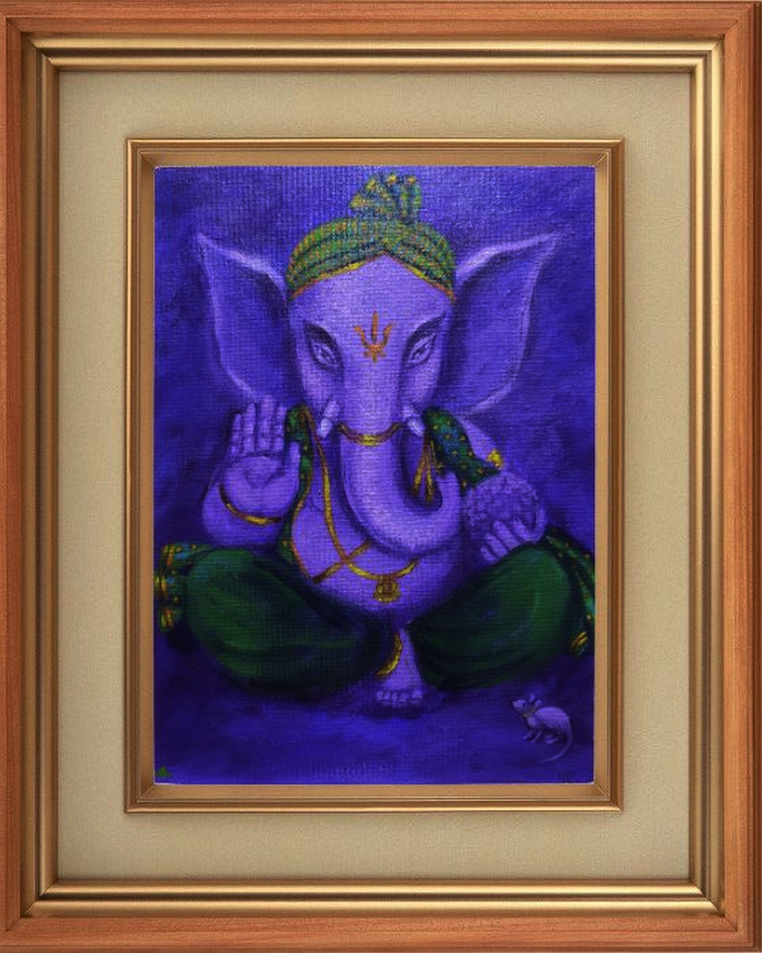 Cute Purple Ganesha, acrylic painting on canvas panel virtual frame