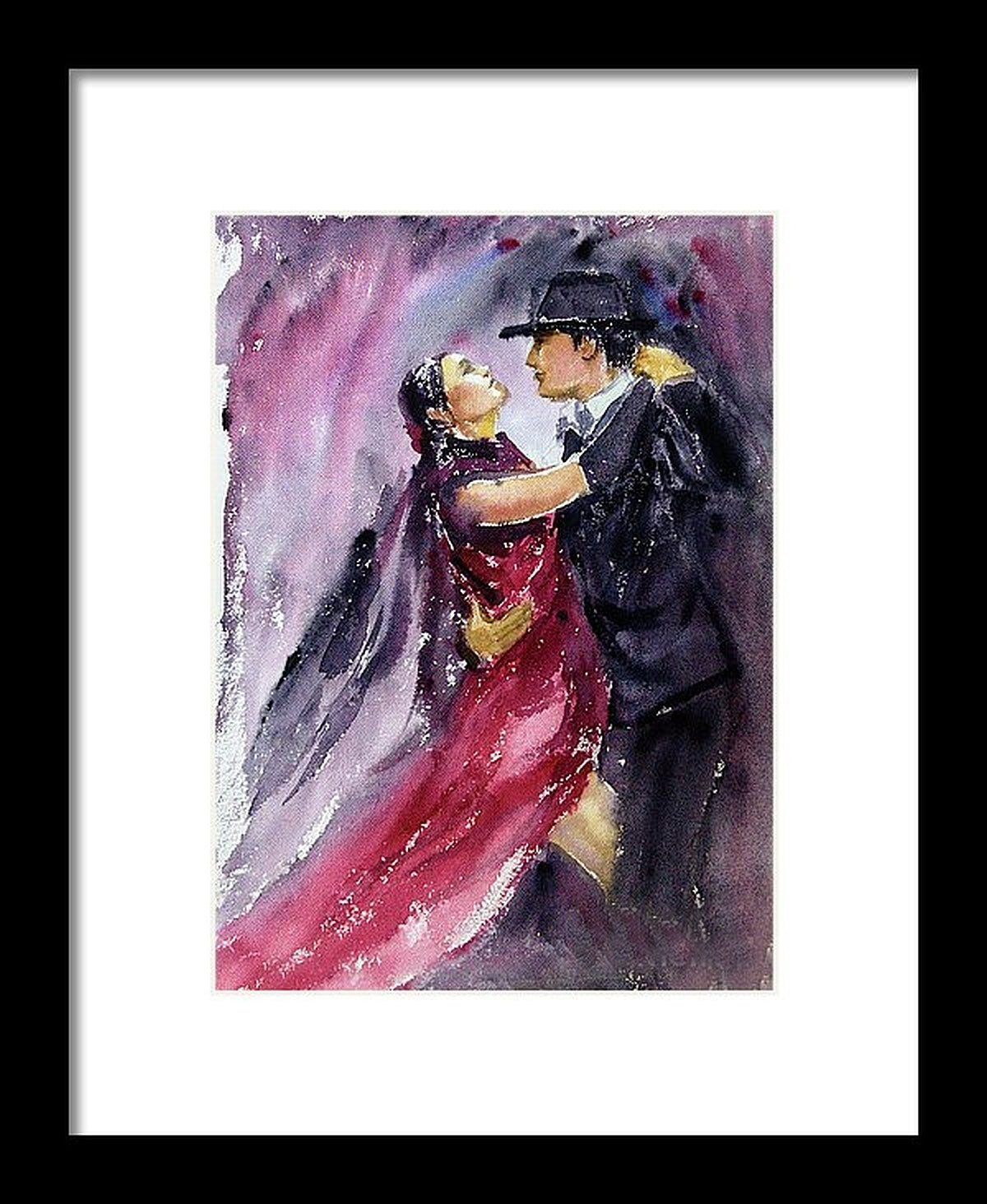 Tango dancers, Passionate dance, Watercolor Print on canvas virtual frame
